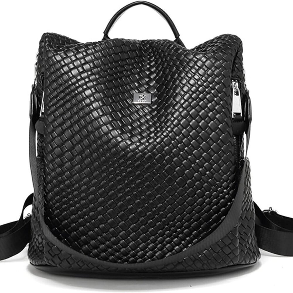 Women Woven Backpack Purse Anti-theft Adjustable Strap Travel Shoulder Bag